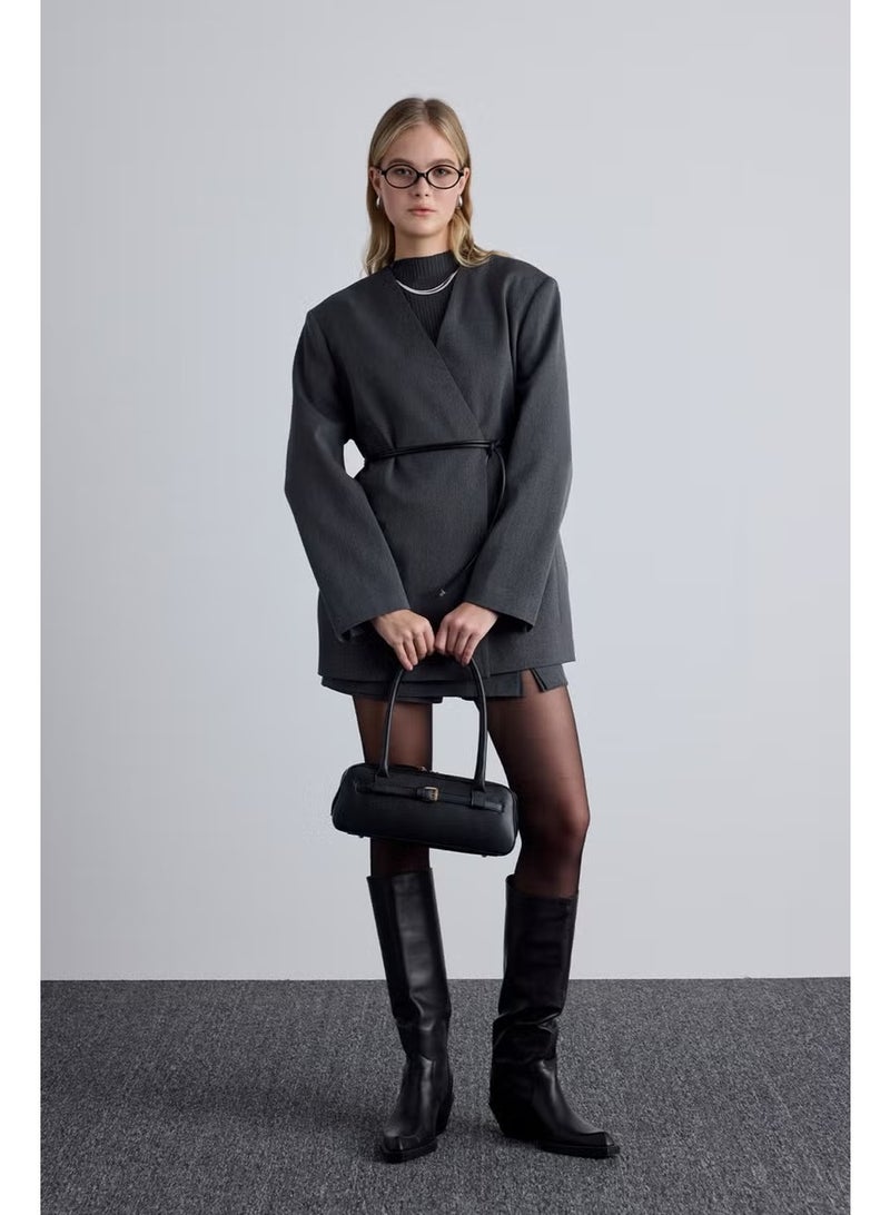 Manuka Classic Look Belted Blazer Jacket Anthracite - Image 2