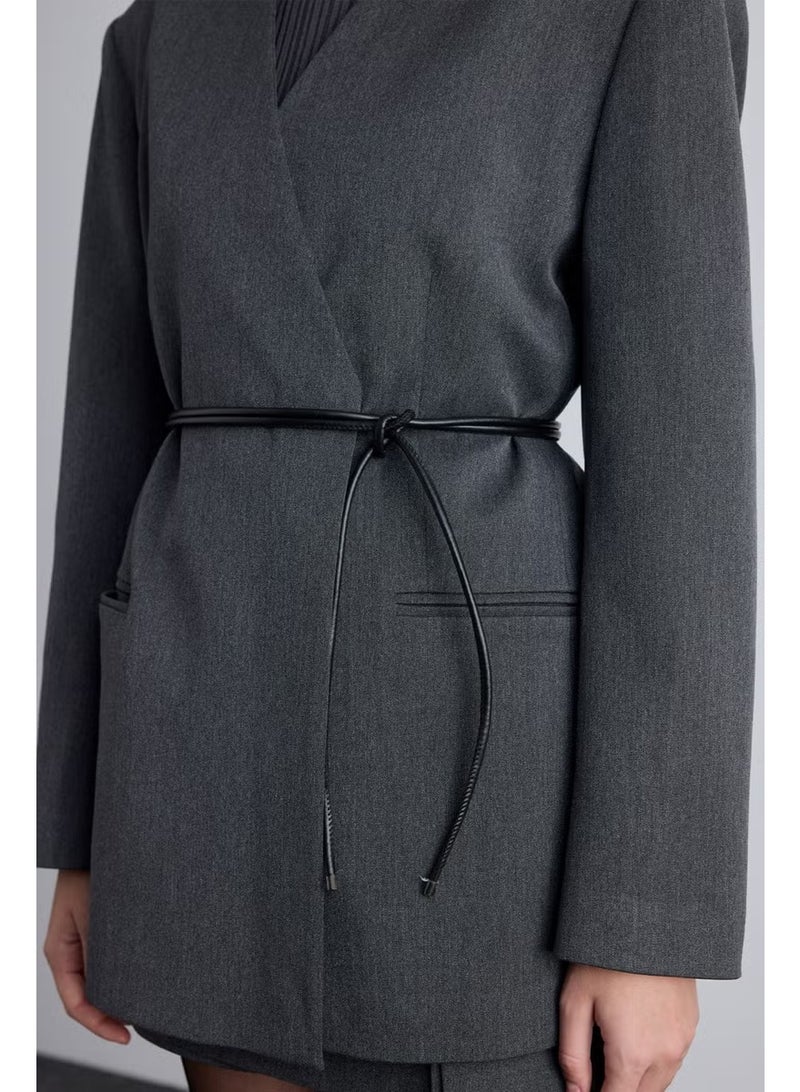 Manuka Classic Look Belted Blazer Jacket Anthracite - Image 5