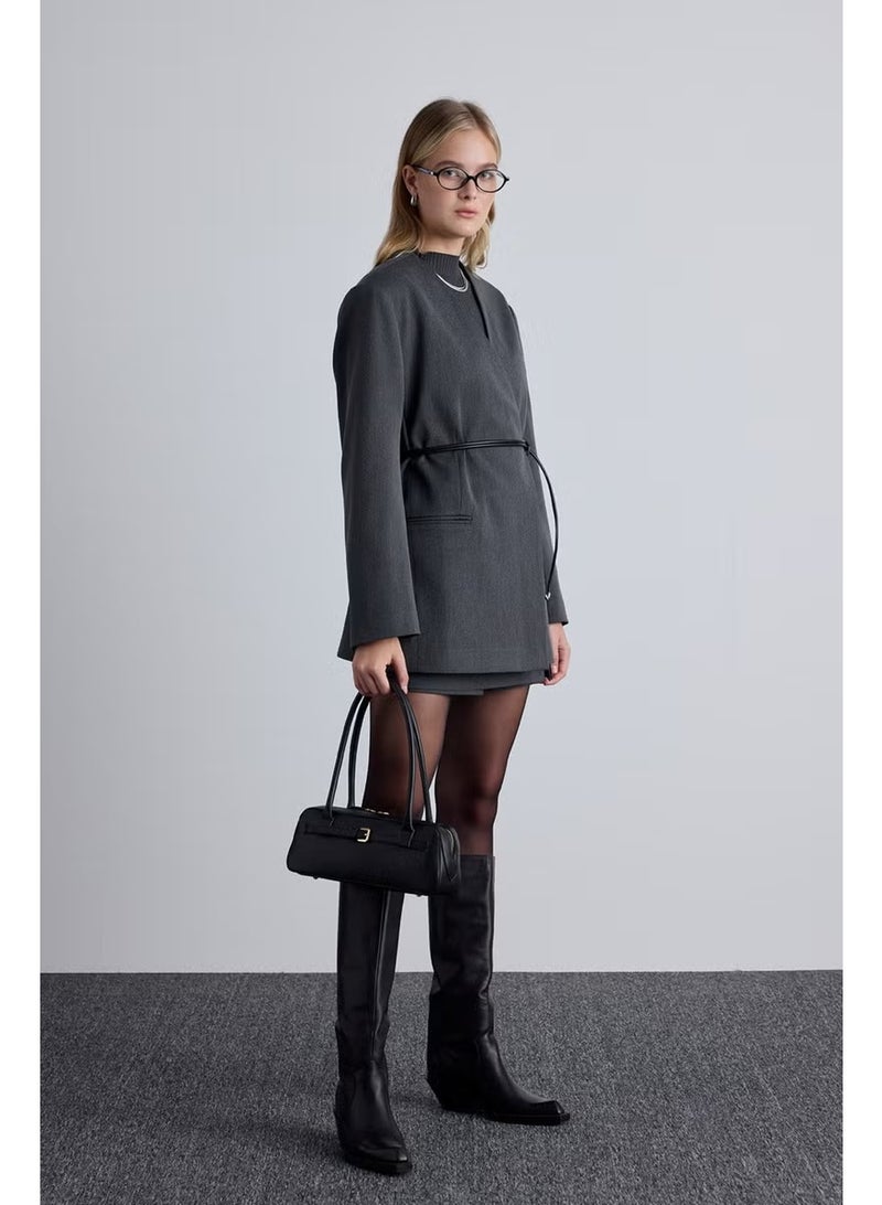 Manuka Classic Look Belted Blazer Jacket Anthracite - Image 3