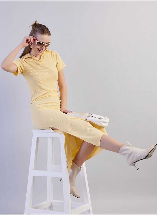 Freehand - Women Fitted Casual Solid Long Polo Collar Dress - Image 1