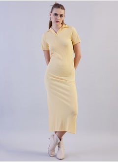 Women Fitted Casual Solid Long Polo Collar Dress