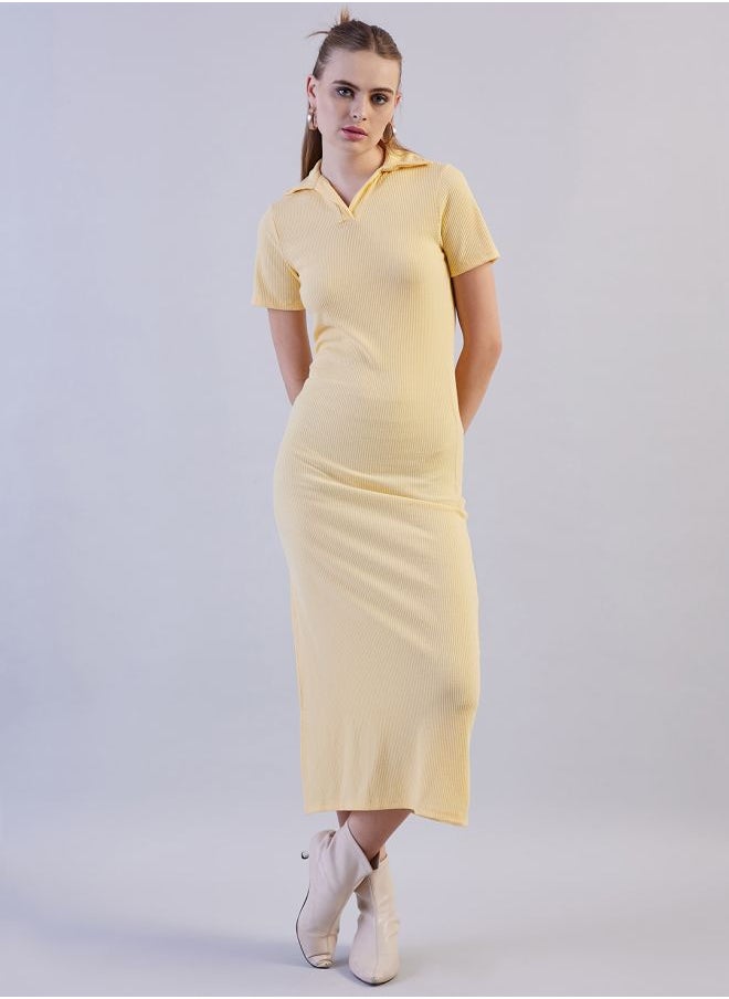 Freehand - Women Fitted Casual Solid Long Polo Collar Dress - Image 1