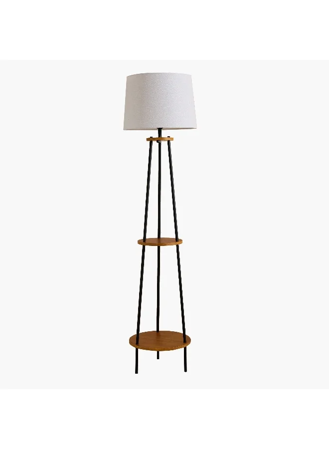 Home Box Haskett Cusio Metal Floor Lamp with 2 Shelves and Linen Shade - 40x165 cm