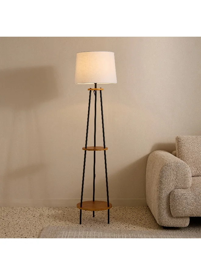 Home Box Haskett Cusio Metal Floor Lamp with 2 Shelves and Linen Shade - 40x165 cm