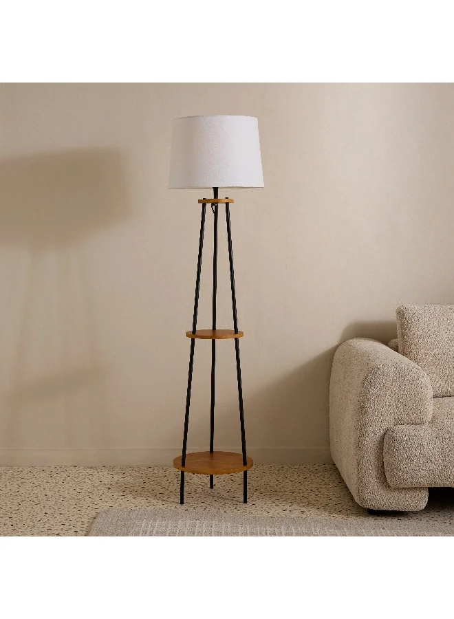 Home Box Haskett Cusio Metal Floor Lamp with 2 Shelves and Linen Shade - 40x165 cm