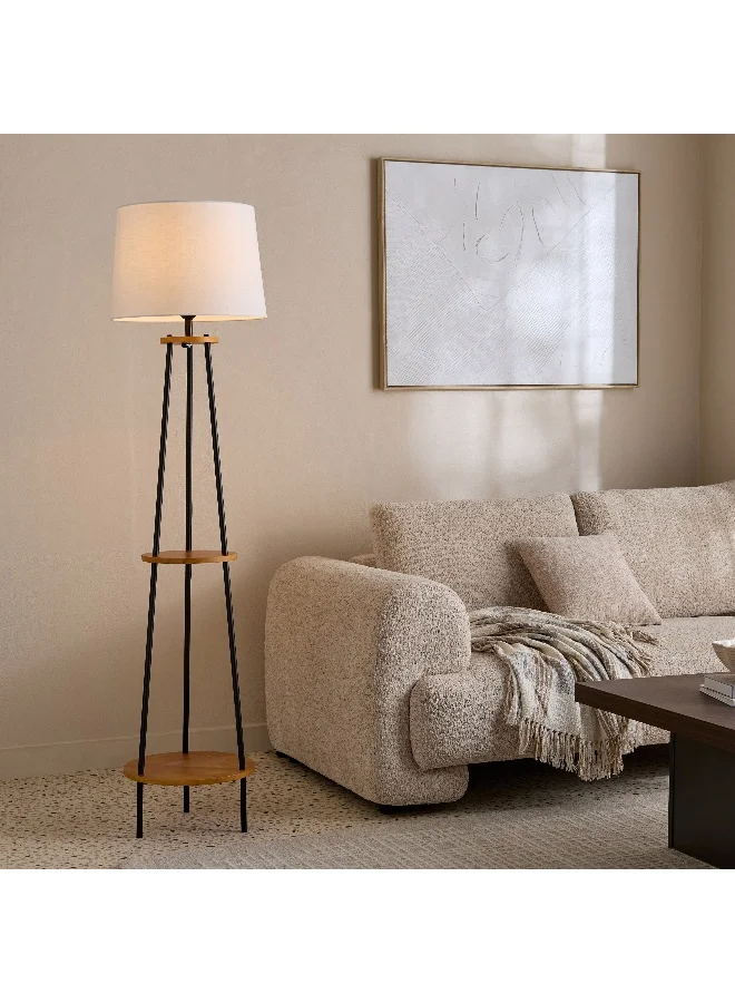 Home Box Haskett Cusio Metal Floor Lamp with 2 Shelves and Linen Shade - 40x165 cm