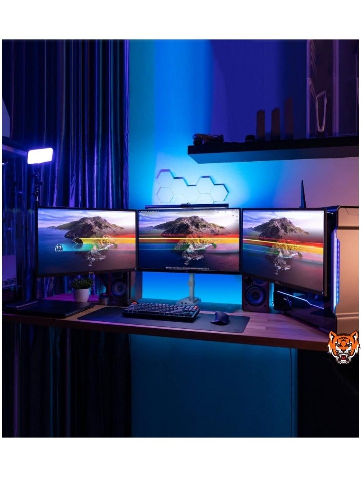 TIGER "Triple Monitor Desk Mount with USB & Audio Ports – Height-Adjustable Stand for 24”-32” Screens, Perfect for Gaming and Office Use"  - Image 2