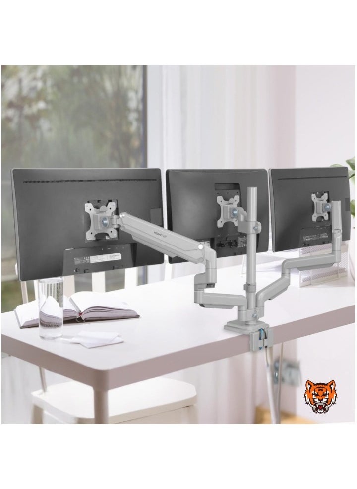 TIGER "Triple Monitor Desk Mount with USB & Audio Ports – Height-Adjustable Stand for 24”-32” Screens, Perfect for Gaming and Office Use"  - Image 3