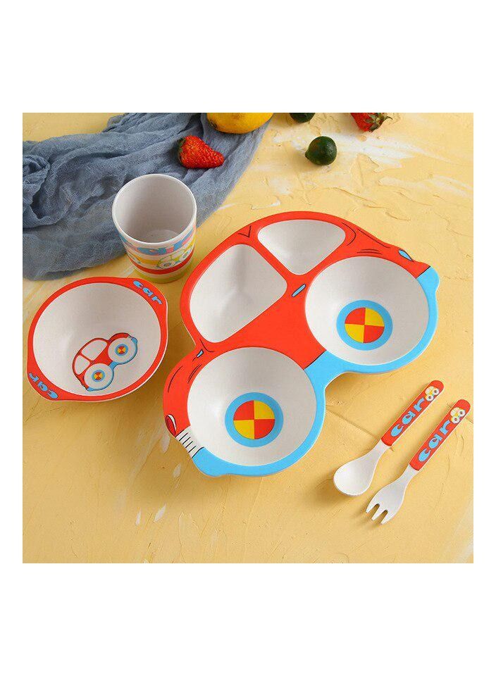 هايلاند 5 قطع سيارة موضوع طفل صغير لوحة وعاء ملعقة وشوكة مجموعة أدوات مائدة للأطفال - Image 3