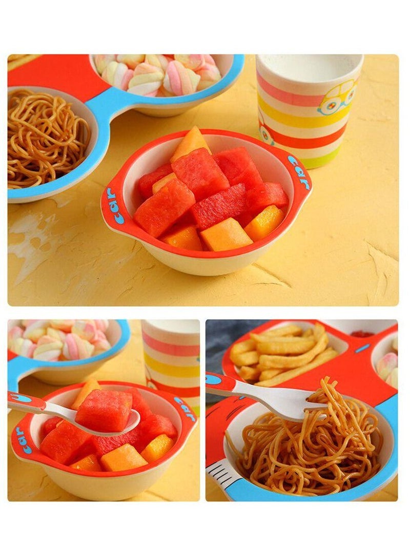 هايلاند 5 قطع سيارة موضوع طفل صغير لوحة وعاء ملعقة وشوكة مجموعة أدوات مائدة للأطفال - Image 5