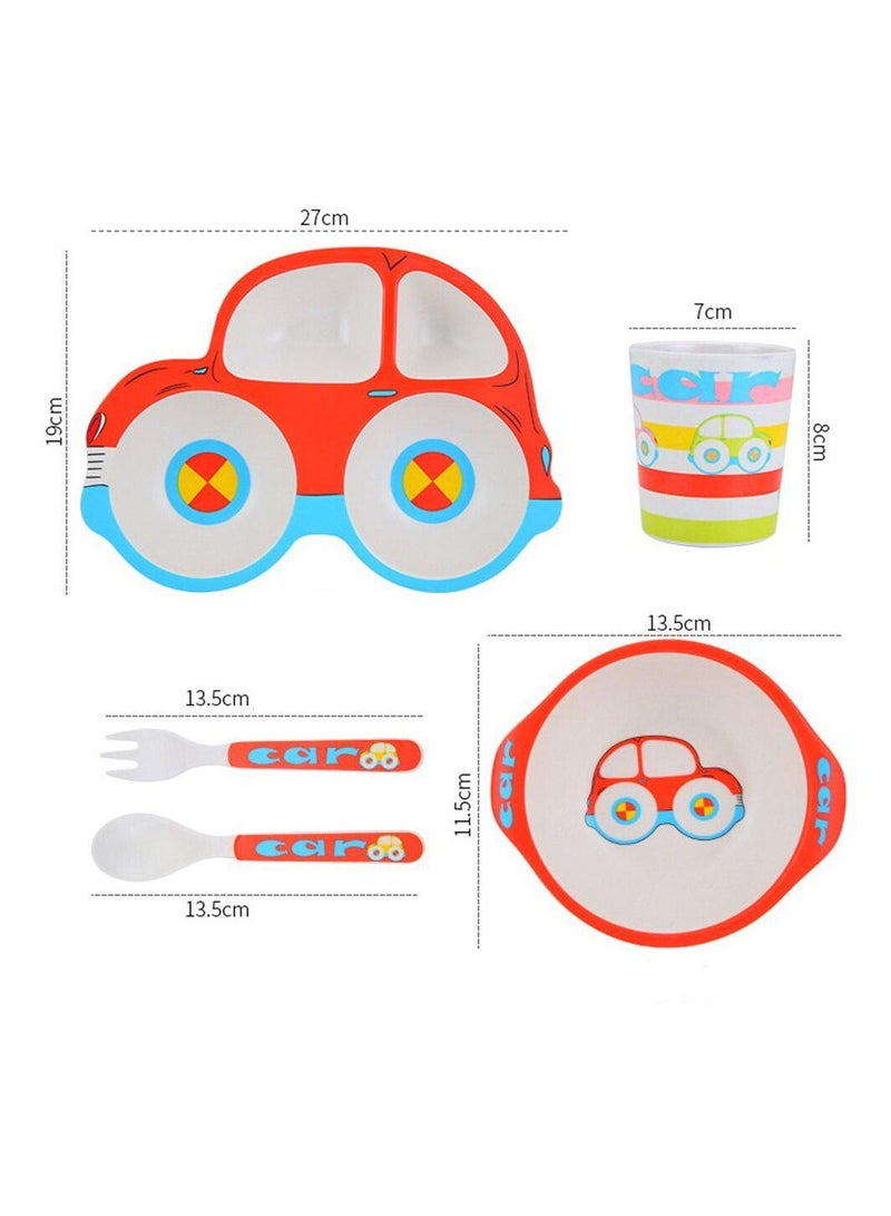 هايلاند 5 قطع سيارة موضوع طفل صغير لوحة وعاء ملعقة وشوكة مجموعة أدوات مائدة للأطفال - Image 2