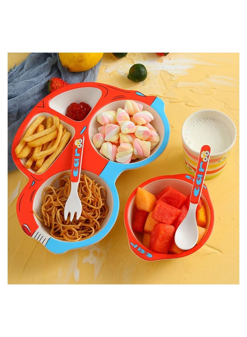 هايلاند 5 قطع سيارة موضوع طفل صغير لوحة وعاء ملعقة وشوكة مجموعة أدوات مائدة للأطفال - Image 4