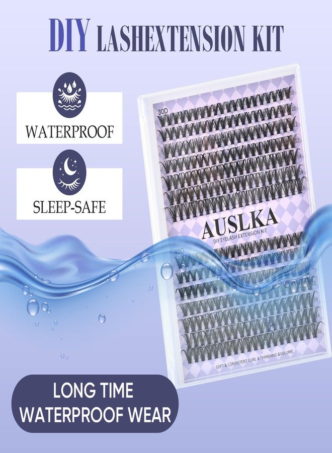 أوسلكا مجموعة رموش AUSLKA، رموش كثيفة 30D+40D بطول 10-16 مم، مجموعة تركيب رموش فردية في المنزل، مع لاصق ومثبت للرموش، وملقط. - Image 3