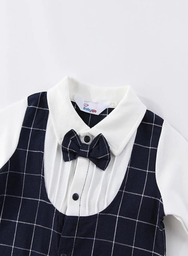 babyqlo Classic Checkered Baby Romper with Bow Tie