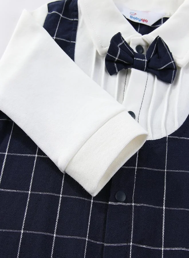 babyqlo Classic Checkered Baby Romper with Bow Tie