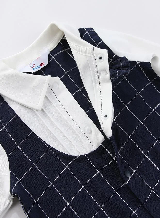 babyqlo Classic Checkered Baby Romper with Bow Tie
