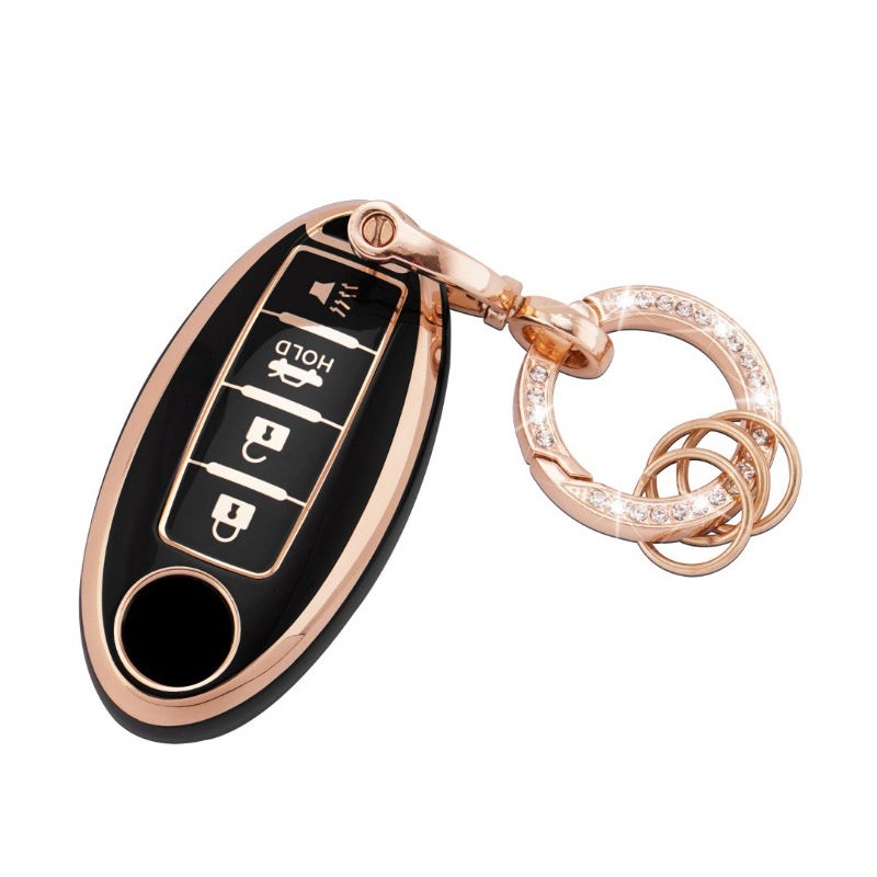 Nissan Key Fob Cover: 0.8mm Thick Black Tpu 360-Degree Shield - Button Guard Prevent Accidental Presses Premium Electroplating Finish Smart Key Case for Nissan 4-Button Keyless Entry Owners