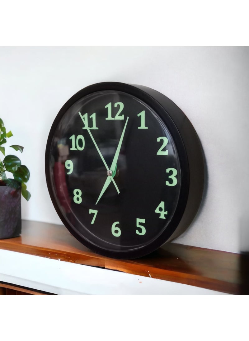 Tekno Trust - Modern Luminous Night Glowing Black Living Room Kitchen Office Wall Clock 22 cm Plastic B2 Plastic Round - Image 1