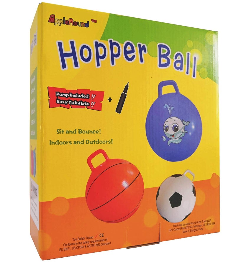 AppleRound Space Hopper Ball with Pump in Soccer Style, 18in / 45cm Diameter for Ages 3-7, Kangaroo Bouncer, Hoppity Hippity Hopball, Sit-on Bouncy Ball with Handle (Green) - Image 3