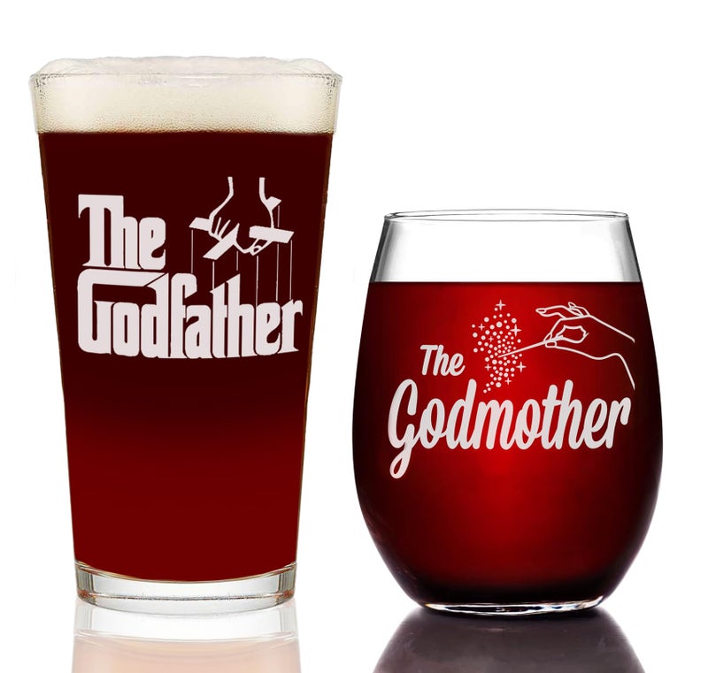 Movies On Glass The Godfather  Godmother Etched Pint  Stemless Wine Glass Set  Premium Quality Licensed Handcrafted Glassware  A Collectible Gift for Movie Lover Godparents