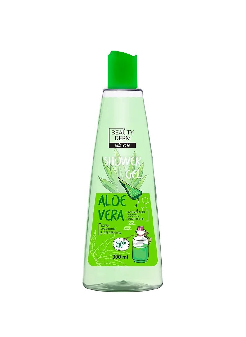 BEAUTYDERM - Aloe Vera Extra Soothing and Refreshing Shower Gel Cleansing with Amino Acid Cocktail and Panthenol for Sensitive and Irritated Skin Care Dehydration 300 ml - Image 1