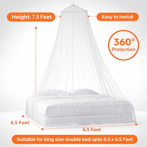 Neruti Enterprise Round Mosquito Net for Double Bed | Ceiling Hanging Canopy Net | Full Protection from Mosquitoes & Insects | Soft Polyester Mesh | White - Image 2