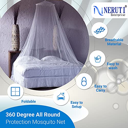 Neruti Enterprise Round Mosquito Net for Double Bed | Ceiling Hanging Canopy Net | Full Protection from Mosquitoes & Insects | Soft Polyester Mesh | White - Image 3
