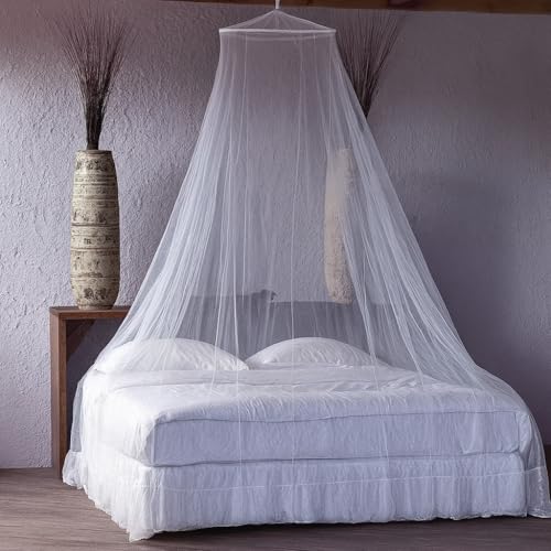 Neruti Enterprise Round Mosquito Net for Double Bed | Ceiling Hanging Canopy Net | Full Protection from Mosquitoes & Insects | Soft Polyester Mesh | White - Image 1