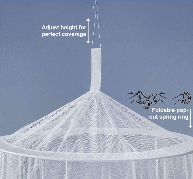 Neruti Enterprise Round Mosquito Net for Double Bed | Ceiling Hanging Canopy Net | Full Protection from Mosquitoes & Insects | Soft Polyester Mesh | White - Image 5