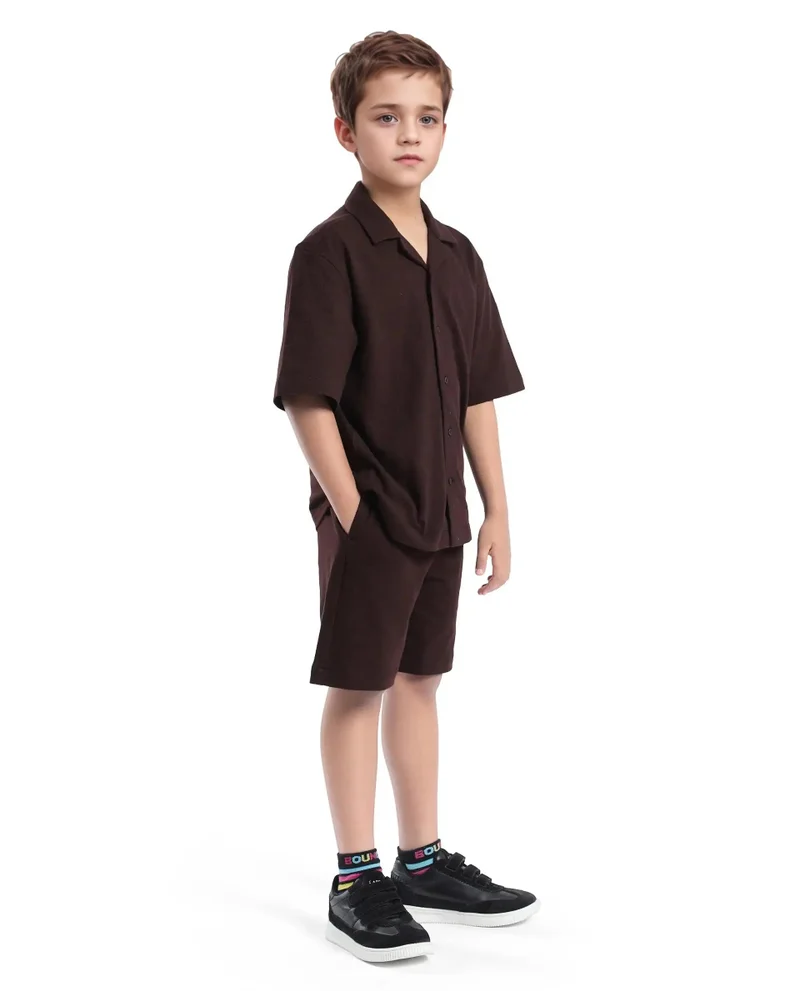 Rare Ones Rare Ones Kids Veno-B Brown Cotton Drawstring Closure Solid Regular Fit Shorts