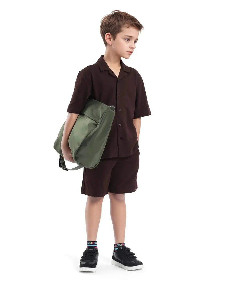 رير ونز Rare Ones Kids Veno-B Brown Cotton Drawstring Closure Solid Regular Fit Shorts