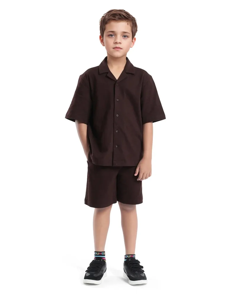 رير ونز Rare Ones Kids Veno-B Brown Cotton Drawstring Closure Solid Regular Fit Shorts