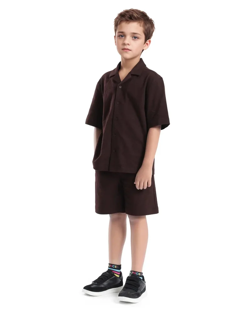 Rare Ones Rare Ones Kids Veno-B Brown Cotton Drawstring Closure Solid Regular Fit Shorts