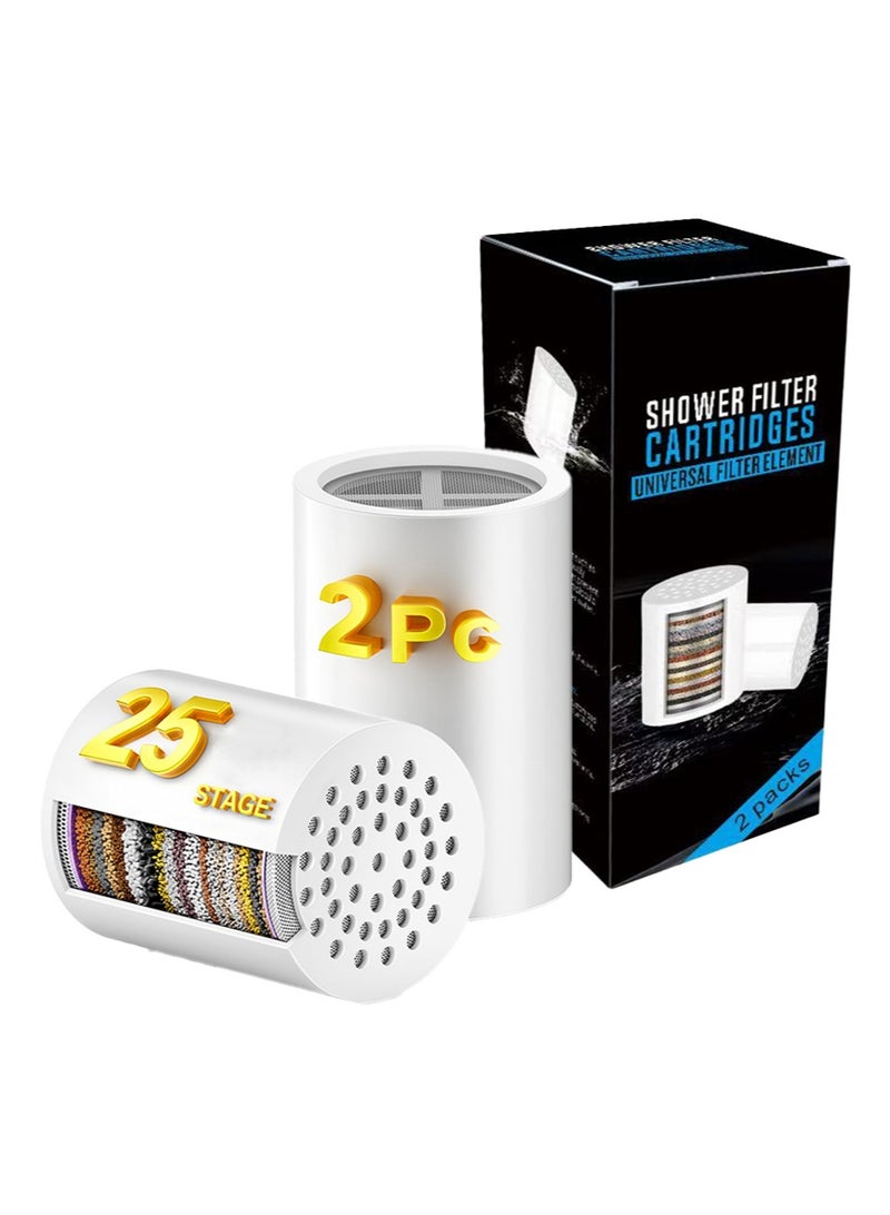 BIRUITE 2 Pack 25 Stage Shower Filter Replacement Cartridges，Universal Cartridges for Hard Water，Removes Chlorine，Heavy Metals，Iron & Sediments，Fit Any Similar Design Shower Water Filter - Image 1