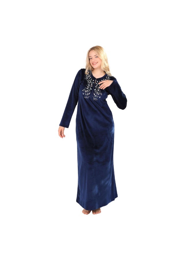 Dadoush Women's long nightgown with elegant embroidery, women's winter velvet abaya from Dadoush, modest maxi house dress for women - Image 1