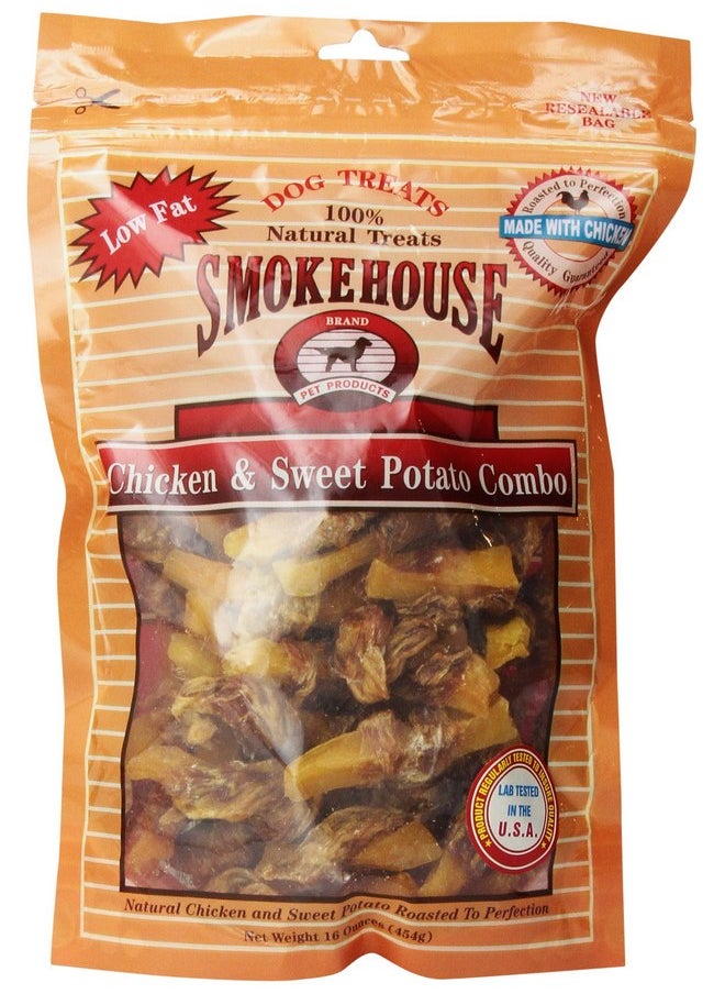 مكافآت الكلاب من Smokehouse، مكونة من الدجاج الطبيعي بنسبة 100% والبطاطا الحلوة، 16 أونصة  - Image 1