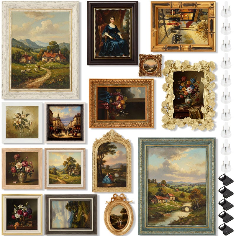 Kathfly 15 Pack Vintage Picture Frames for Wall or Tabletop Display Ornate French Country Frames Vintage Farmhouse Decor Antique Wall Art Set for Gallery Bedroom Living Room Decor (Essential Style) - Image 1