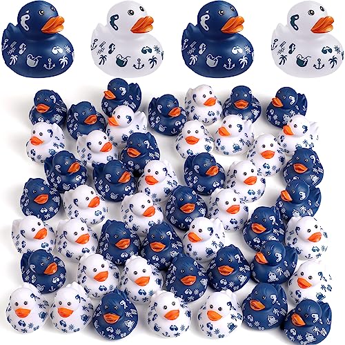 Jerify 12 Pcs 2 Inch Cruise Ducks for Hiding Mini Rubber Ducks for Cruise Ships Bath Toys Duckies for Kids Adult Valentines Day Carnival Party Birthday Gifts Blue and White - Image 1