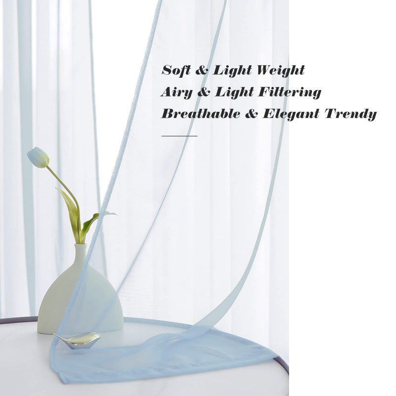 Luvyohmee Baby Blue Sheer Voile Curtains 63 Inch Length for Bedroom Living Room Halloween Decor 2 Panels Set Rod Pocket Light Filtering Textured Transparent Sheer Window Treatment Drapes 52x63 Inches Long - Image 4