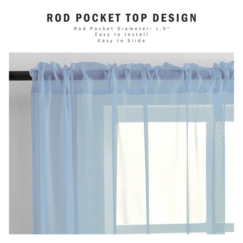 Luvyohmee Baby Blue Sheer Voile Curtains 63 Inch Length for Bedroom Living Room Halloween Decor 2 Panels Set Rod Pocket Light Filtering Textured Transparent Sheer Window Treatment Drapes 52x63 Inches Long - Image 3