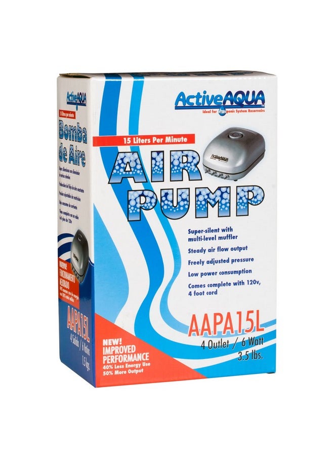 Hydrofarm Aapa15L Active Aqua, 4 Outlets, 6W, 15 L/Min Air Pump, Silver,Grey  - Image 5