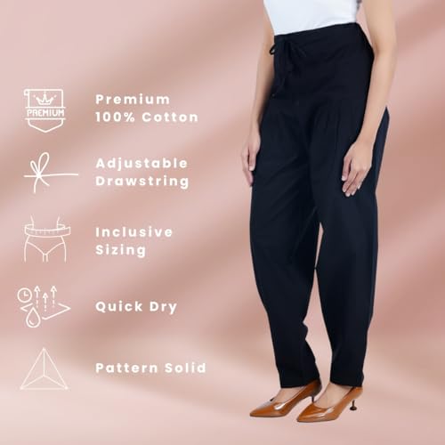 Happy Bunny Cotton Salwar Pant for Women, Modern Semi Patiala Ethnic Trousers with Drawstring, Comfortable Office Home Wear Ladies Pants (3XL, Black) - Image 2