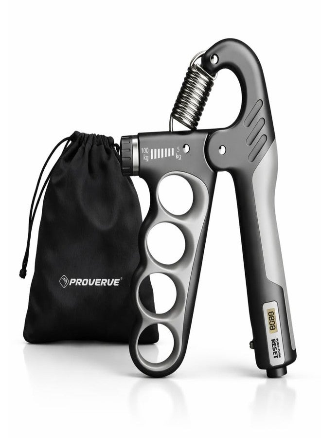 PROVERVE Adjustable Hand Gripper with Counter (5-100kg) | Grip Strengthener for Men & Women | Steel Coil Forearm Exerciser | Finger & Hand Gym Equipment for Strength Training (Black & Grey) - Image 1