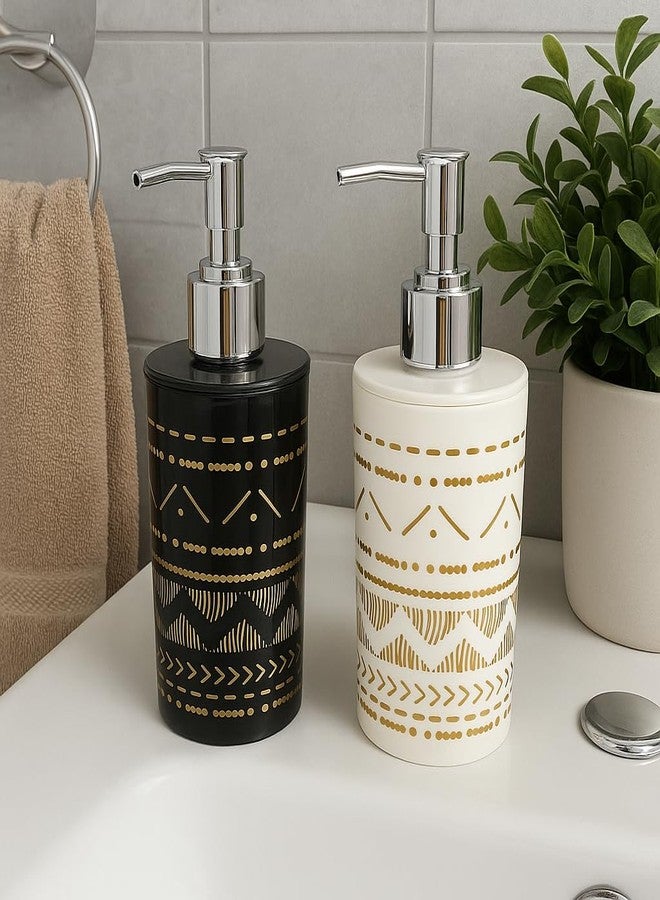 LAGET® Soap Dispenser Bottle Set with Pump for handwash in Bathroom Kitchen Sink, White and Black Plastic Body and Chrome Finish top(Pack of 2)(Design as per Availability) - Image 1