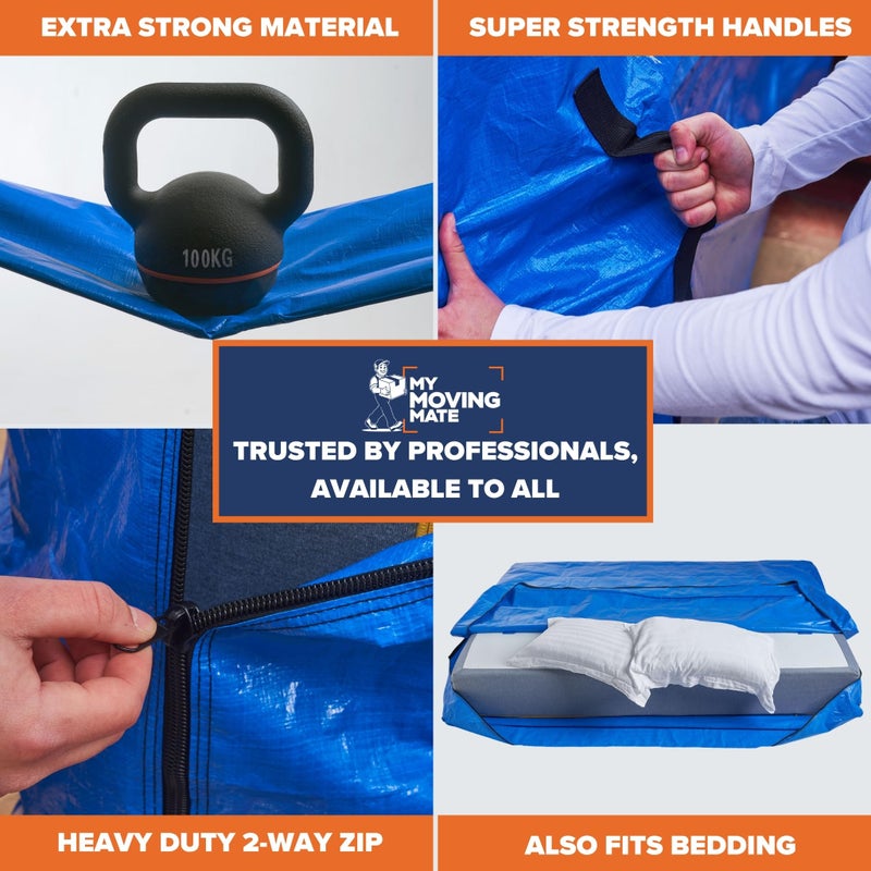 My Moving Mate King Size Mattress Bag for Moving and Storage with 8 Handles and Zip - Tarp Plastic Mattress Cover for Moving and Storage - Professional Grade Mattress Storage Bags - Heavy Duty, Reusable - Image 3