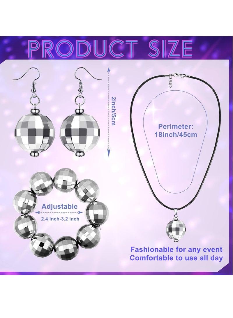1970s Disco Accessories Set for Women: Afro Wig, Earrings, Necklace, Bracelet, Sunglasses in Black and Silver  - Image 2