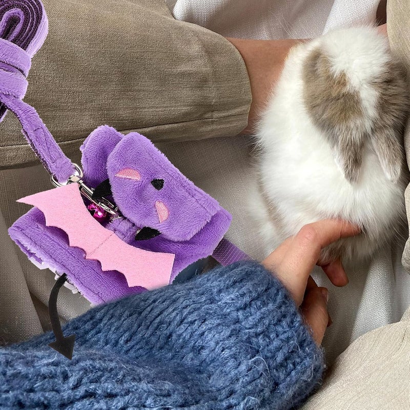 Halloween Small Animal Pet Harness Leash Set Adjustable Purple Chest Strap for Rabbit Ferret Hamster Cat Walking and Outdoor Use - Image 4