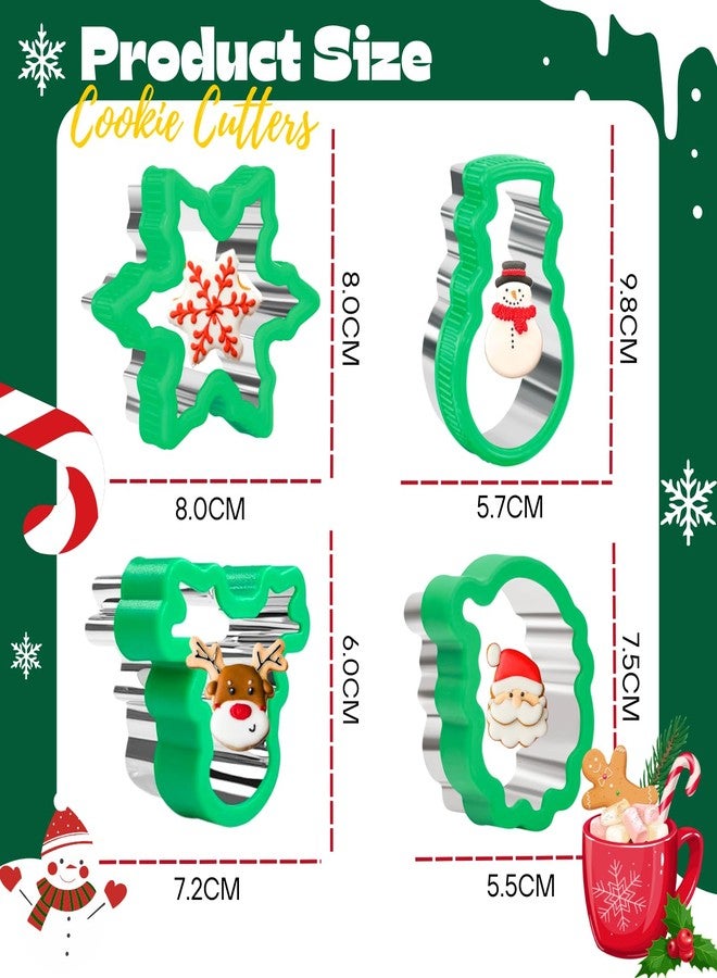 KAISHANE Christmas Cookie Cutters,Stainless Steel Sandwich Cutters with Comfort Grip,4 Pieces Biscuit Cutter Set for Christmas Party Baking-Santa Claus,Elk Head,Snowman,Snowflakes - Image 2