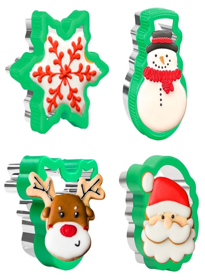 KAISHANE Christmas Cookie Cutters,Stainless Steel Sandwich Cutters with Comfort Grip,4 Pieces Biscuit Cutter Set for Christmas Party Baking-Santa Claus,Elk Head,Snowman,Snowflakes - Image 1