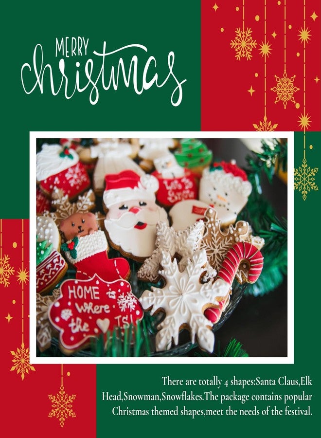 KAISHANE Christmas Cookie Cutters,Stainless Steel Sandwich Cutters with Comfort Grip,4 Pieces Biscuit Cutter Set for Christmas Party Baking-Santa Claus,Elk Head,Snowman,Snowflakes - Image 3